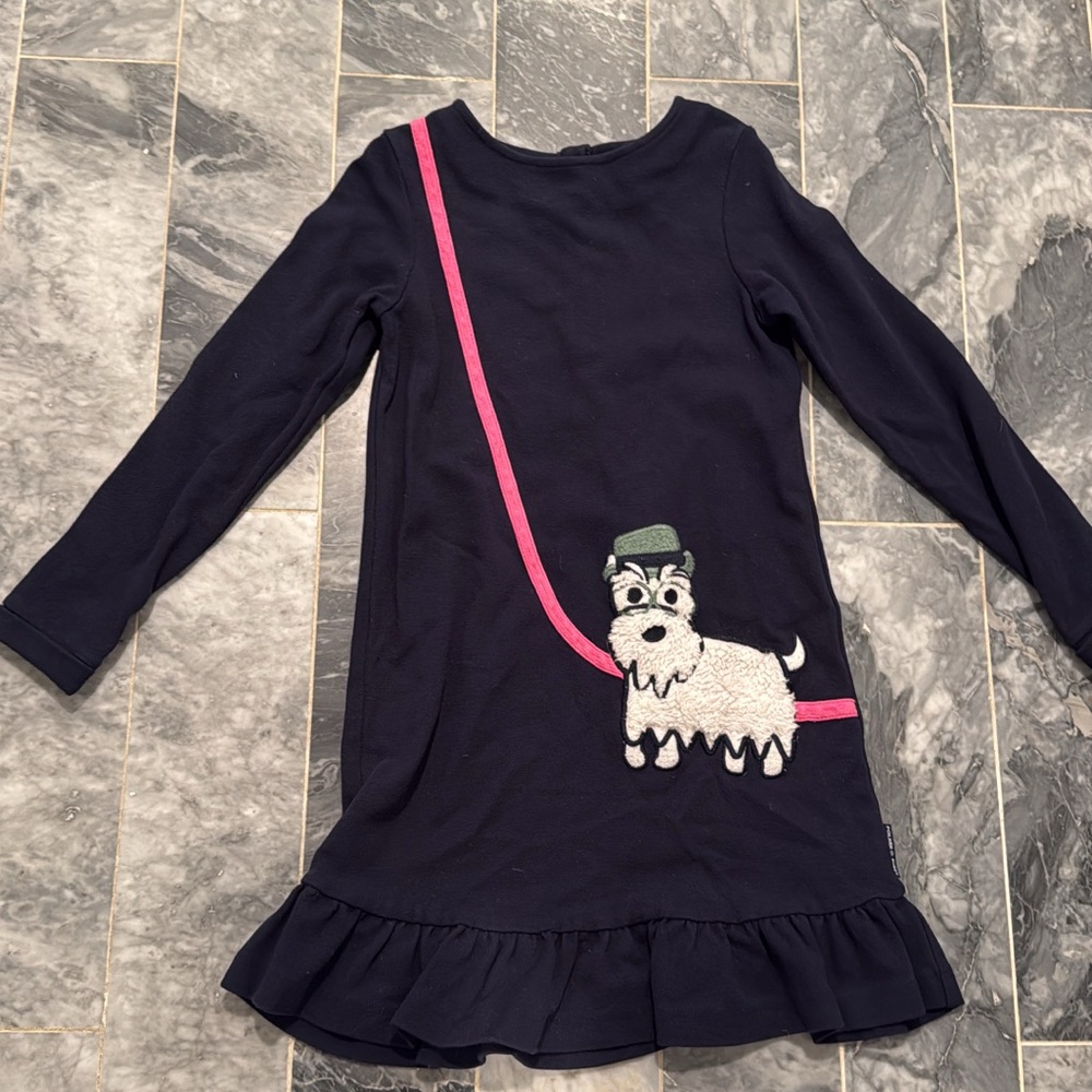 Like New Polarn O Pyret Navy Long-Sleeve Dress w Dog Appliqué